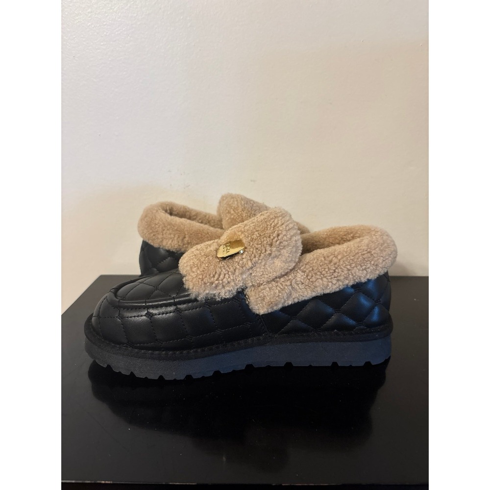 LONZA Black and Tan Quilted Sherpa Loafers - Picture 7 of 10